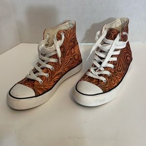 EVERGLADES high top canvas sneakers in orange/brown size 6